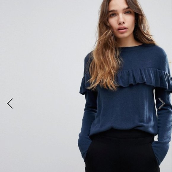 Jacqueline de Yong (JDY) navy Frill Sweater SMALL - Picture 1 of 4